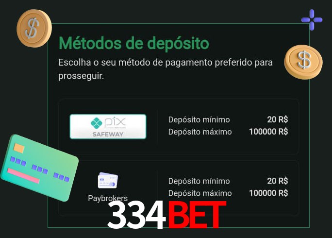O cassino 334Bet oferece uma grande variedade de métodos de pagamento